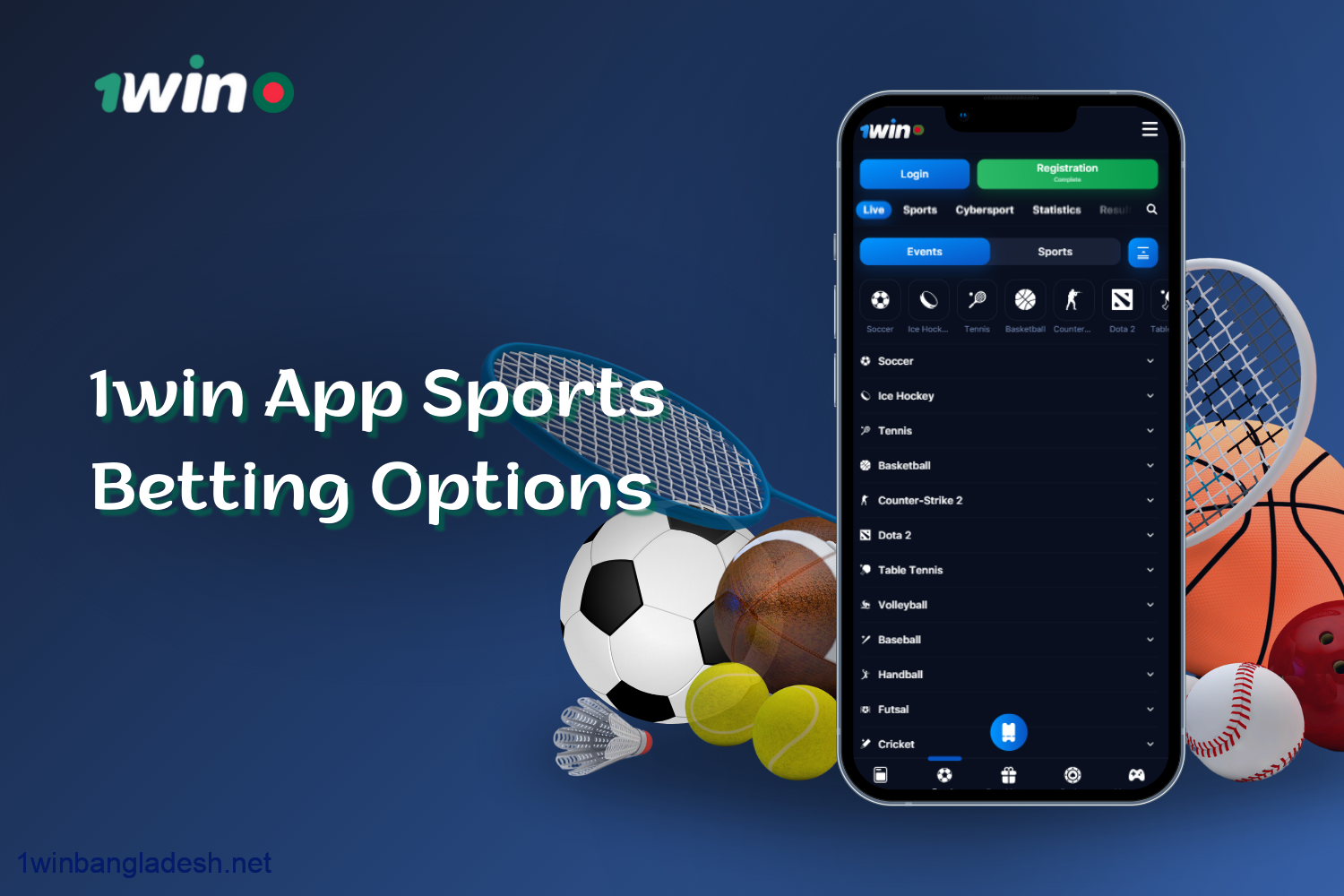 1win offers many sports betting options in the app for users from Bangladesh