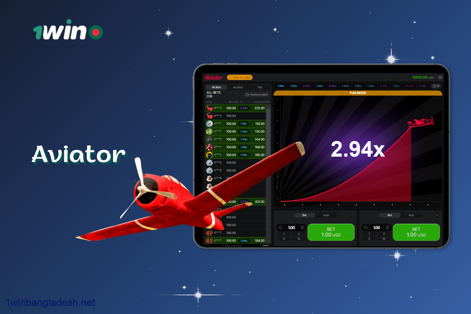 1win offers players in Bangladesh the popular Crash game Aviator