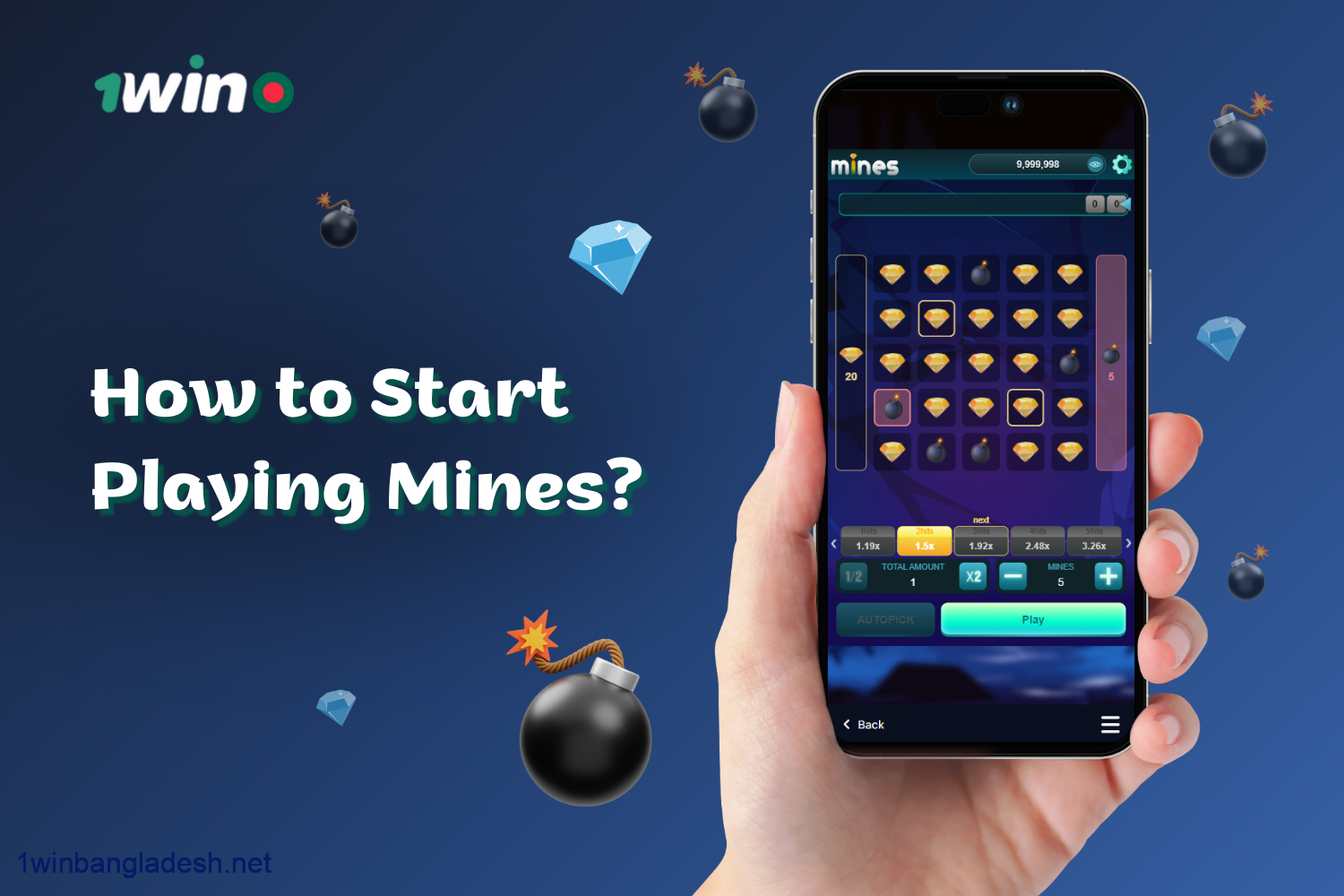 To start playing 1win mines, a player from Bangladesh needs to follow a few steps