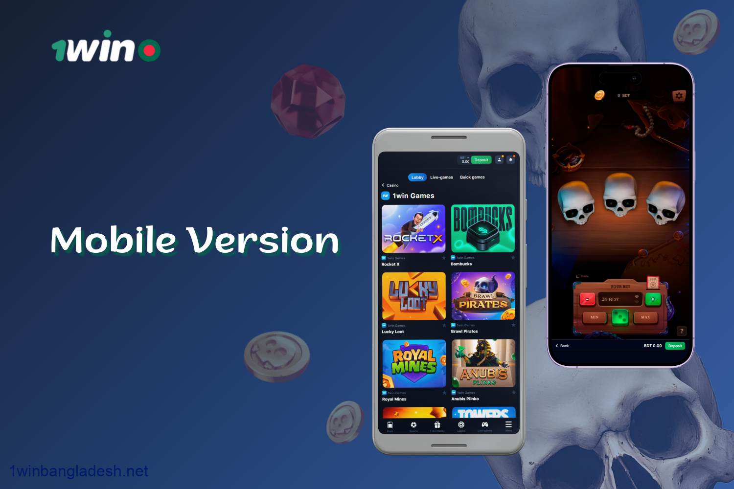 1win Brawl Pirates mobile app for iOS and Android is available for Bangladeshi users