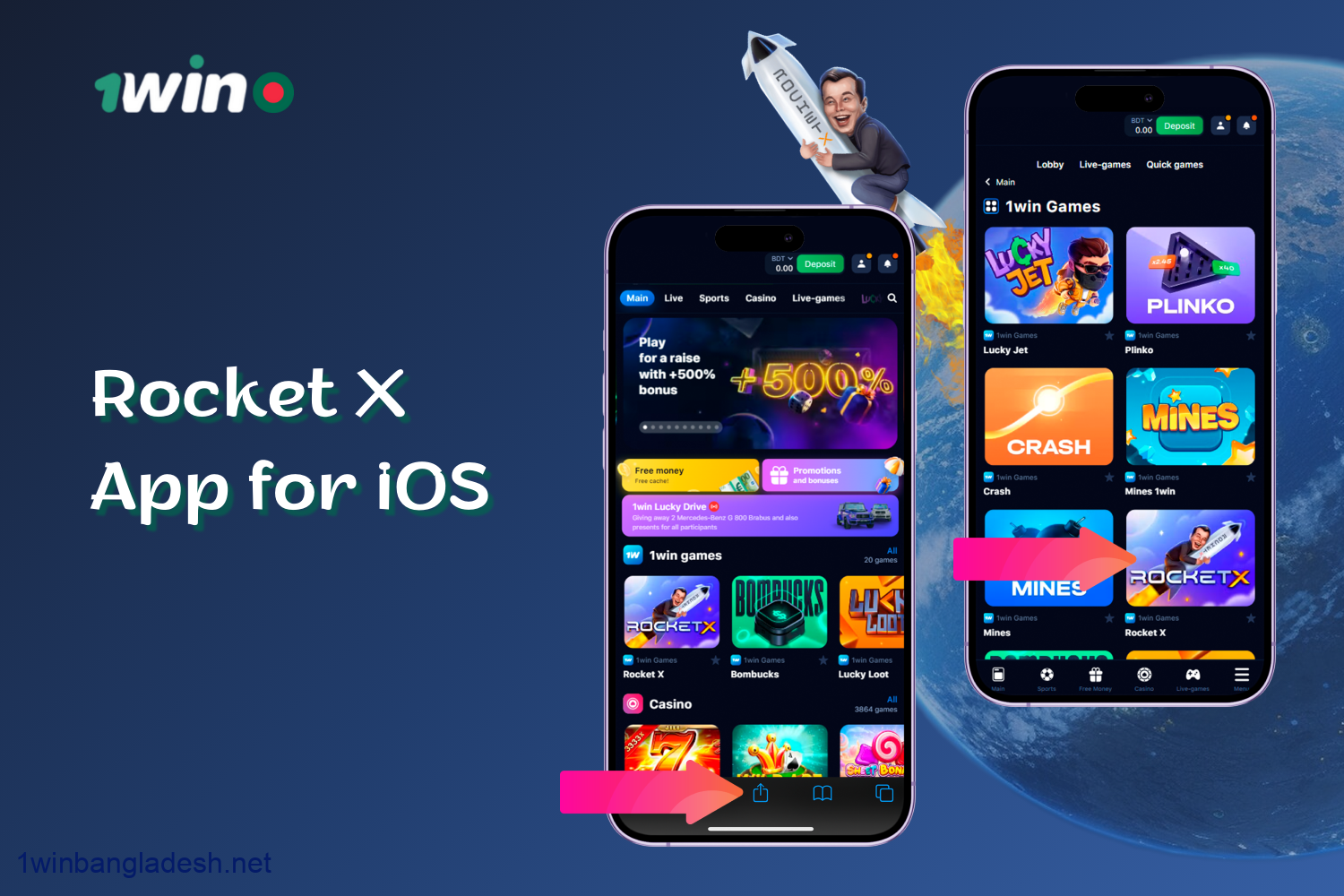 1win offers a free mobile app for iOS to play Rocket X