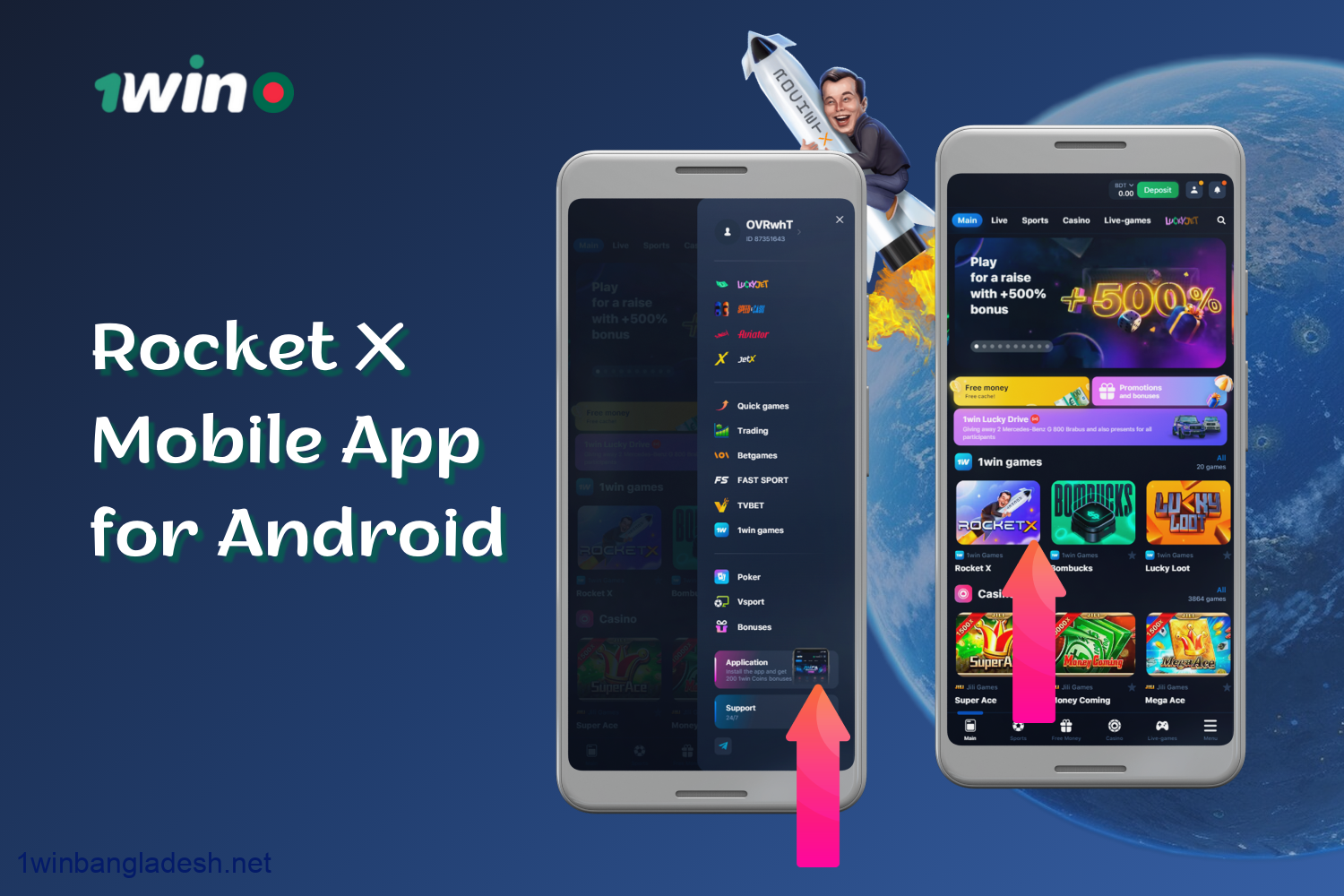 1win offers an Android Mobile App for playing Rocket X